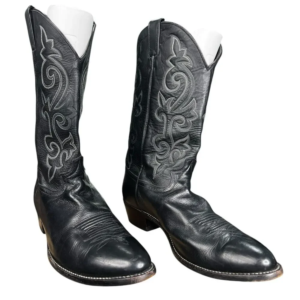 Justin Men’s Black Leather Western Cowboy Boots Size US 14 D